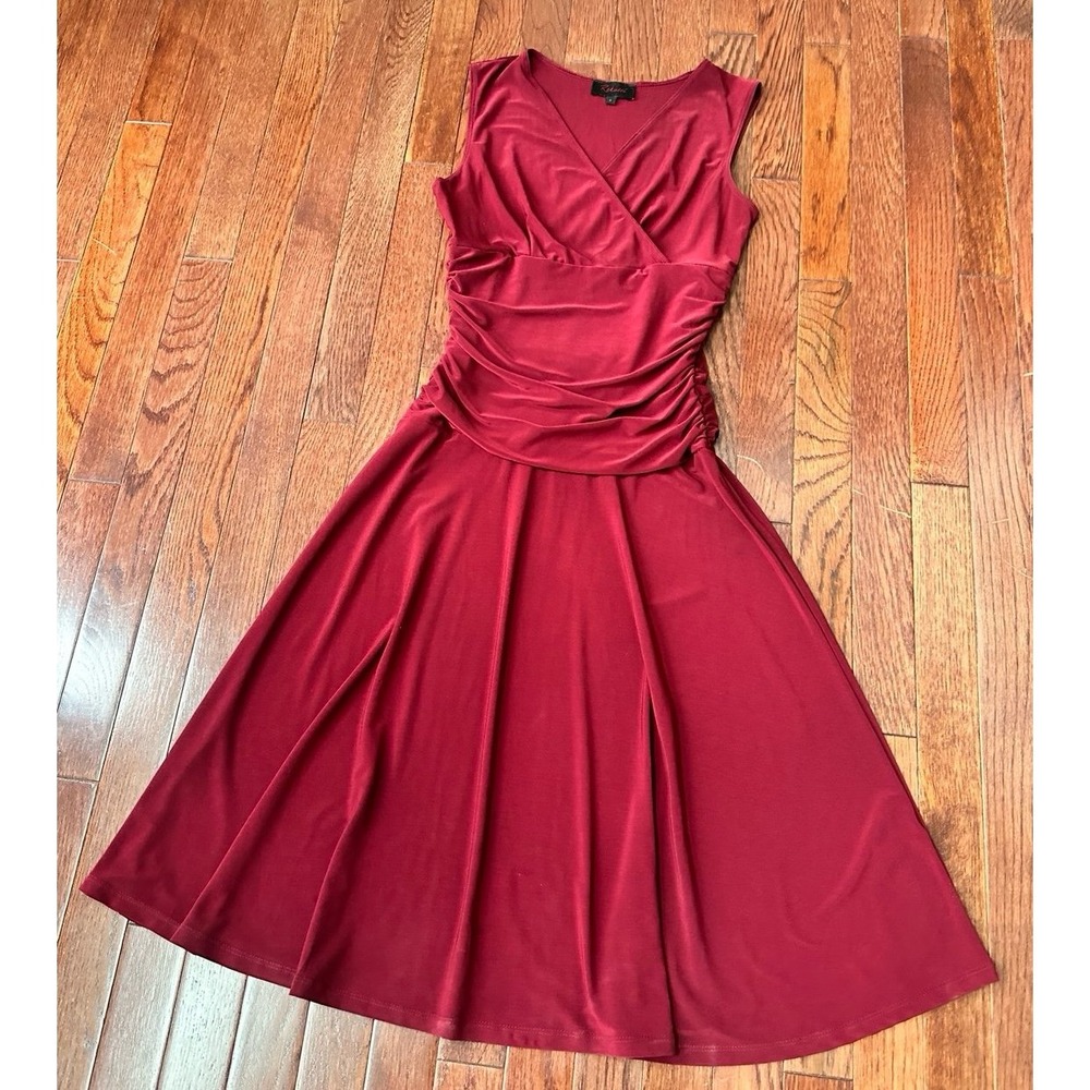 Vintage Rekucci Burgundy Simple Plunge Cocktail Feminine Dress Size 4 - Picture 8 of 10
